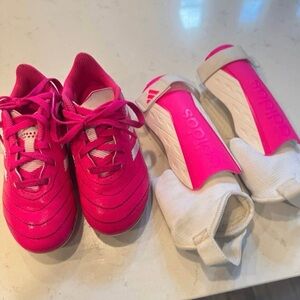 Girls size 10k Pink Soccer Cleats and Shin Guards